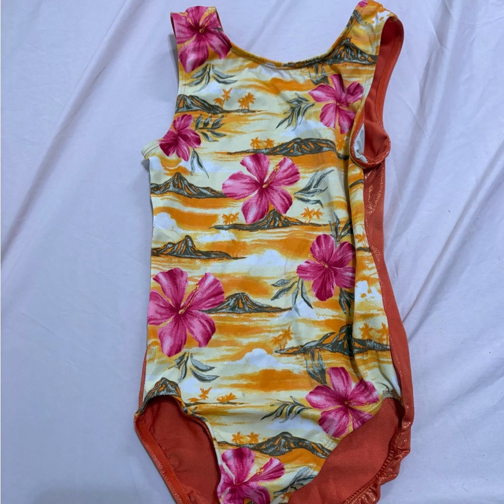 Floral leotard with Tropical Print and sparkly back